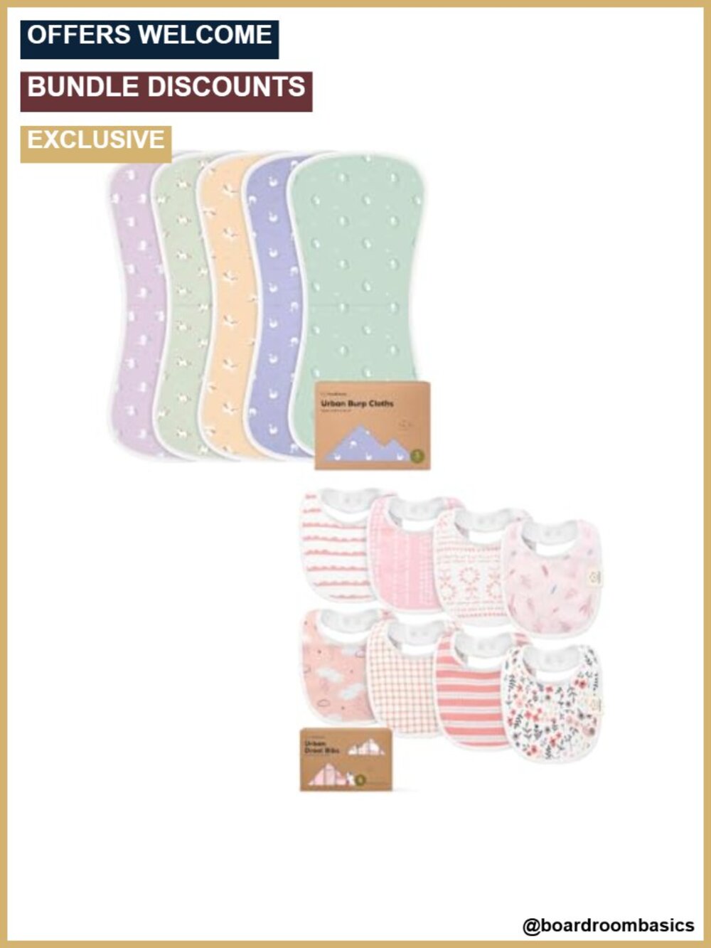 5-Pack GOTS Certified Cotton Burp Cloths & 8-Pack Baby Bibs Set